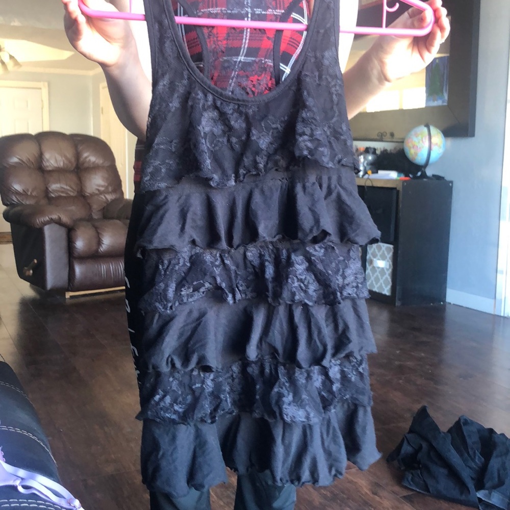 Black Ruffle and lace tank